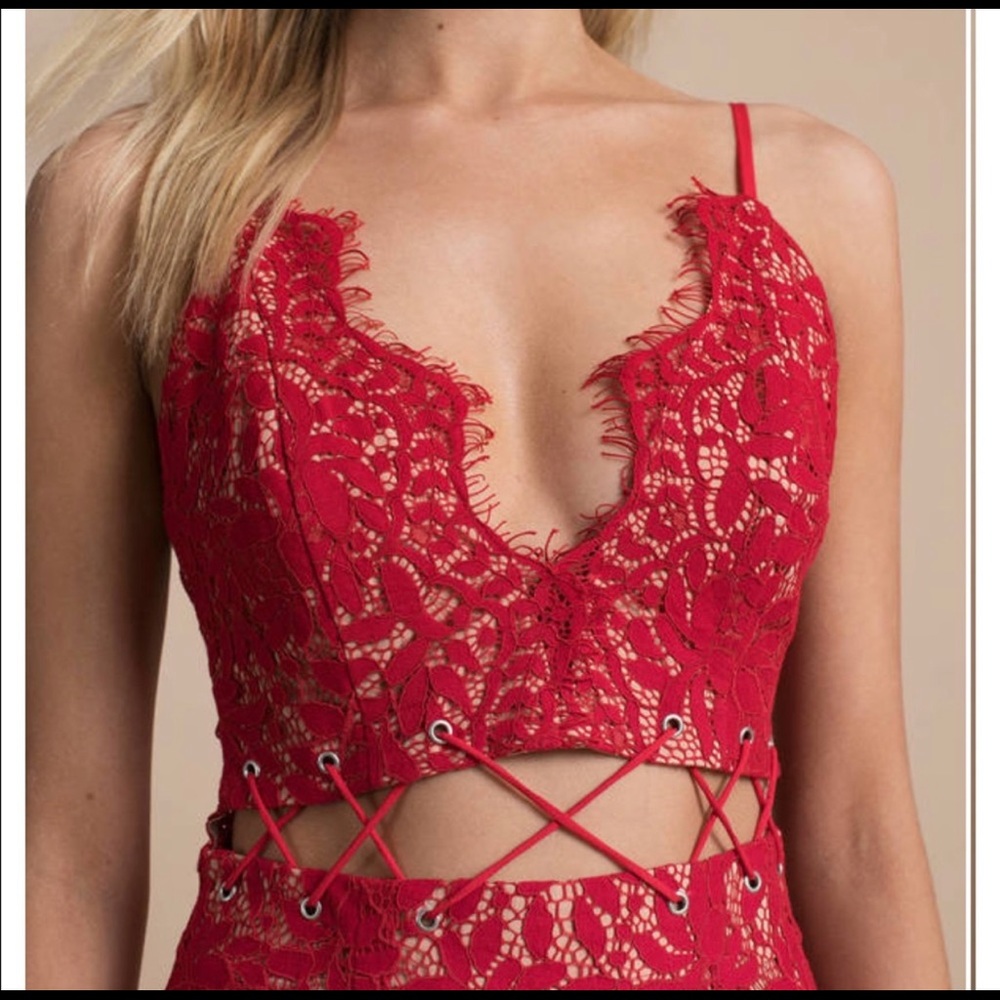 Tobi Lace Red Bodycon Dress, Size XL - Picture 3 of 3